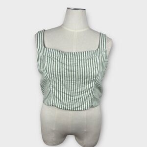 Abercrombie & Fitch White Green Striped‎ Linen Blend Cropped Smocked Tank Large